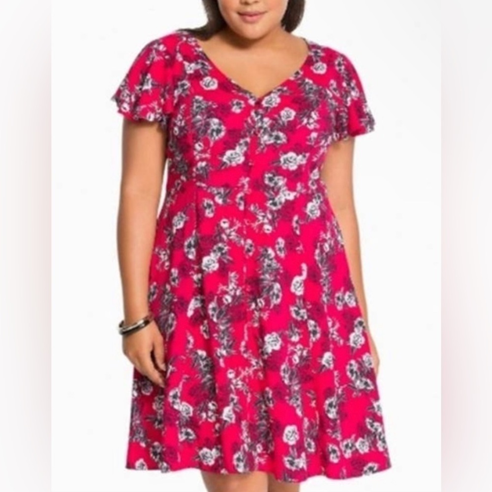 Torrid Acas Flutter Sleeve Button Front Mini Dres… - image 1